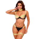 ADALET LINGERIE Maya Set Sujetador, Tanga, Ligas y Choker Amarillo y Negro