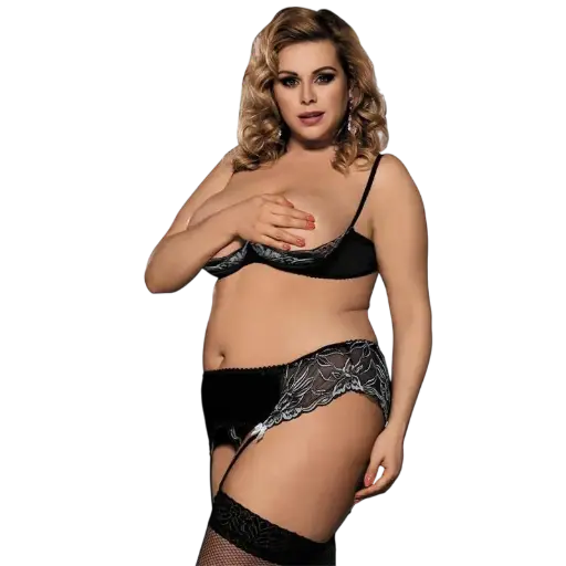 Set de Sujetador Abierto, Liguero y Tanga Talla 44-46