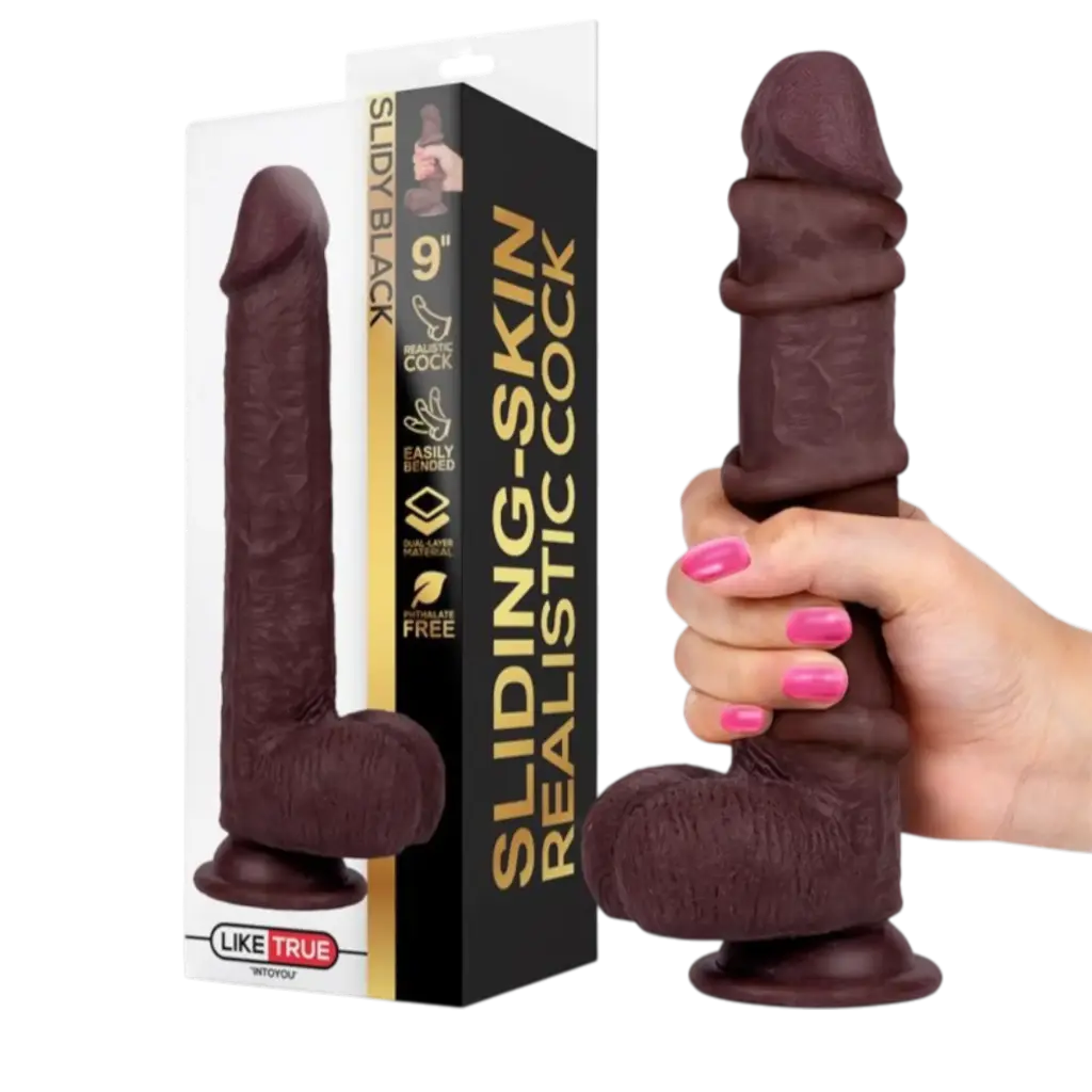 LIKETRUE Slidy Dildo Realista Dual piel Retráctil y Orientable 9"